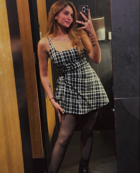 Black & White Checked Elegant Tweed Mini Dress